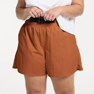 FLX Plus Size Buckle Front Womens Twill Shorts Orange Cinnamon Rose